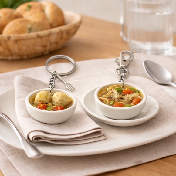 Accessories - Soup Keychain or Bag Clip – Matzah Ball Soup or Chicken Noodle Soup – Mini Food